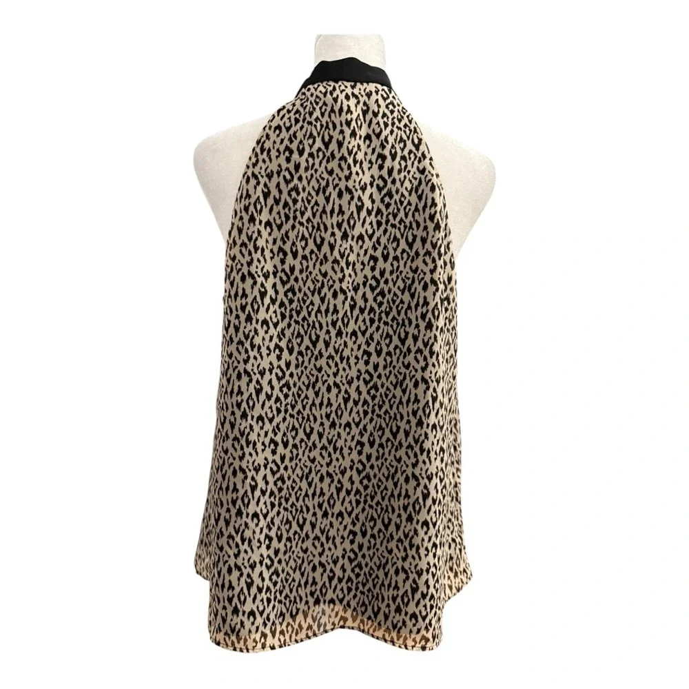 BCBGeneration Leopard Print Halter Top with Black Tie size Small - Picture 4 of 8